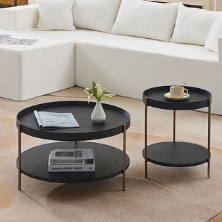Set of 2 Modern 2 Tier Round Nesting Storage Coffee Table Set for ...
