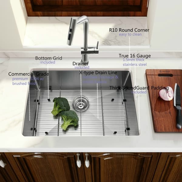 TORVA 23-Inch Undermount Kitchen Sink, 16 G Stainless Steel ...