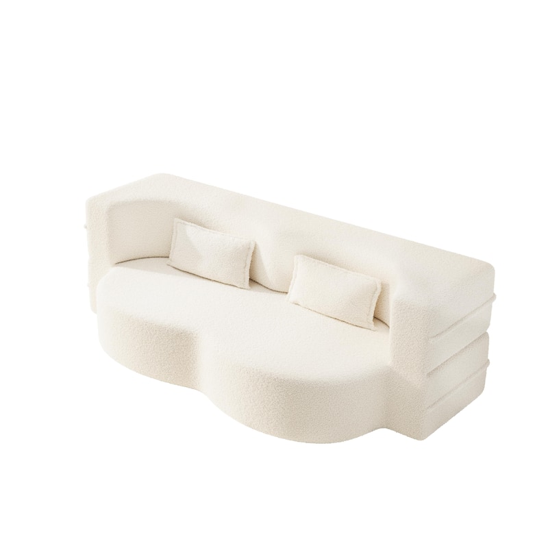 Convertible Floor Sofa with Teddy Fabric, Twin Mattress & No Assembly