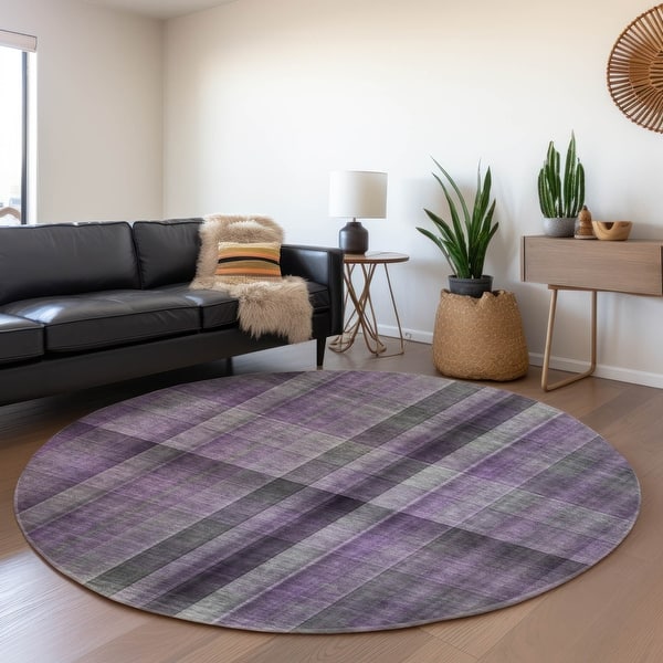 slide 2 of 6, Premium Washable Super Soft Plaid Mayfield Rug Purple - 8' x 8' - Round