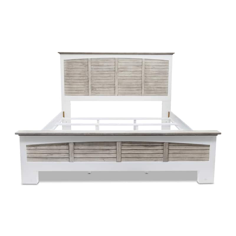 HomeRoots Gray Carved Geometric Distressed Solid Wood King Bed Frame