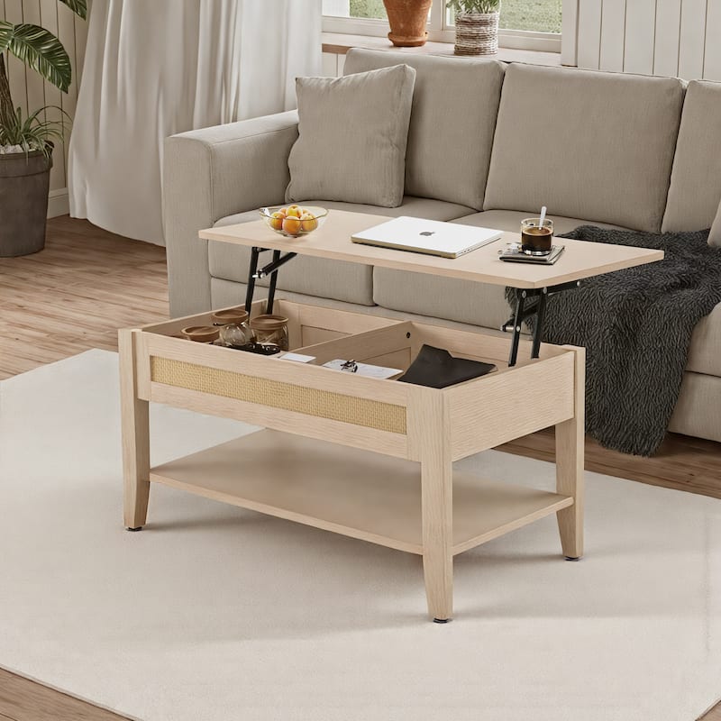 Chelsea Square Lennox Lift-Top Rattan Coffee Table - 19x16 - Natural
