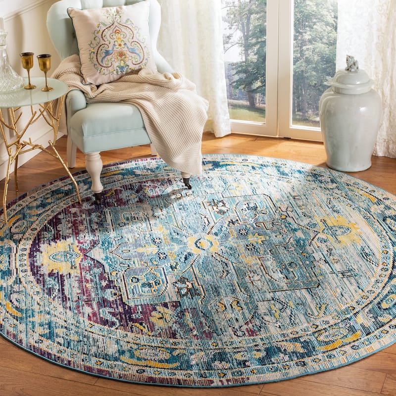 SAFAVIEH Crystal Marsilia Vintage Boho Oriental Rug - 5' Round - Teal/Purple