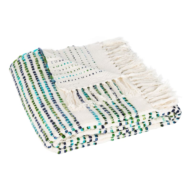 SAFAVIEH Bharti Cotton Fringe Throw Blanket - Blue/White - 60Wx72L