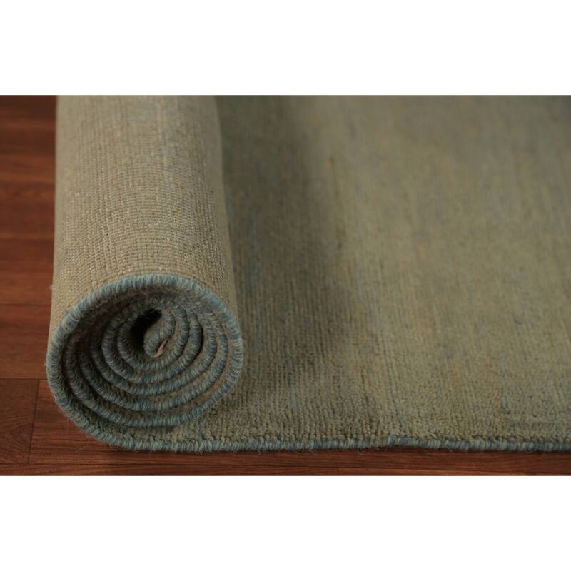 Green Gabbeh Modern Runner Rug Hand-Knotted Wool Carpet - 2'9" x 9'8"