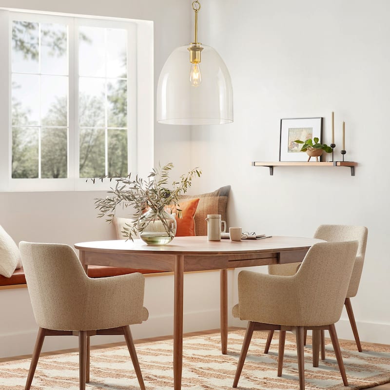 1-Light 14.6" Modern Brushed Brass Bell-Shaped Dome Clear Glass Pendant Light for Kitchen Island