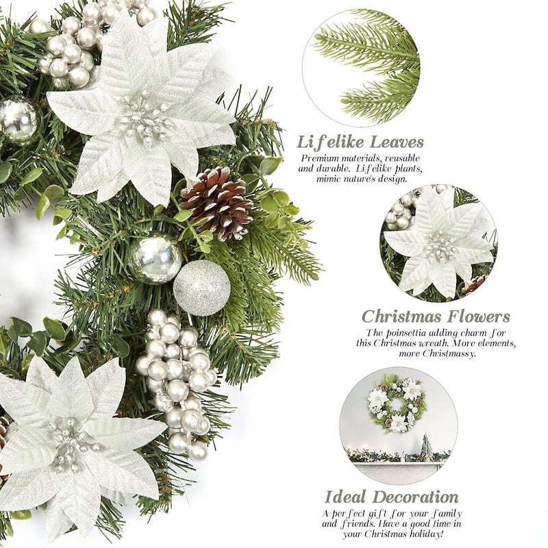 16 Inch Christmas Wreath for Front Door Fireplace Wall Window - N/A