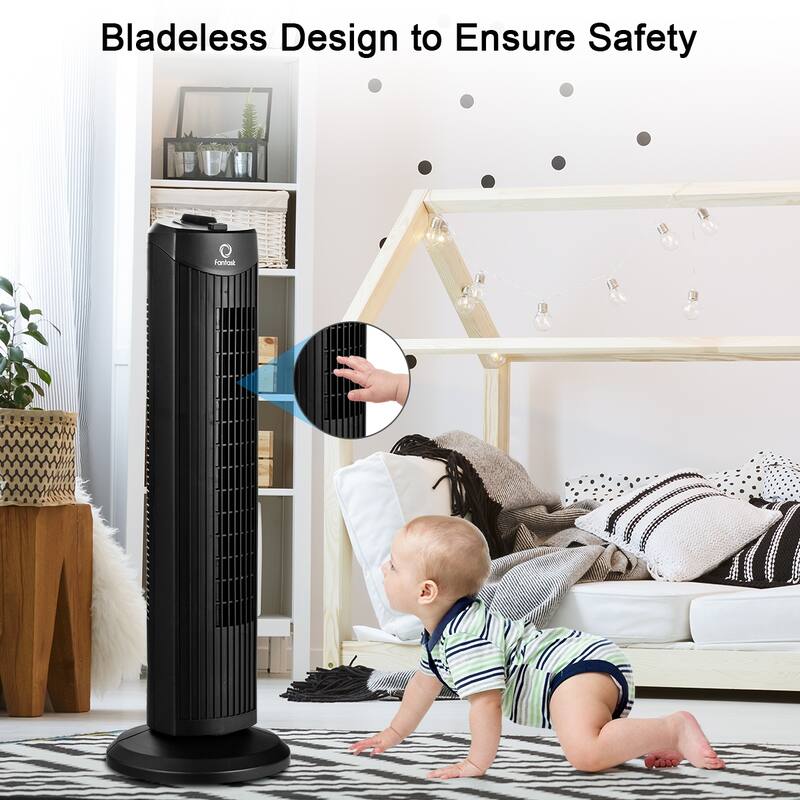 Fantask 35W 28''Oscillating Tower Fan 3 Wind Speed Quiet Bladeless