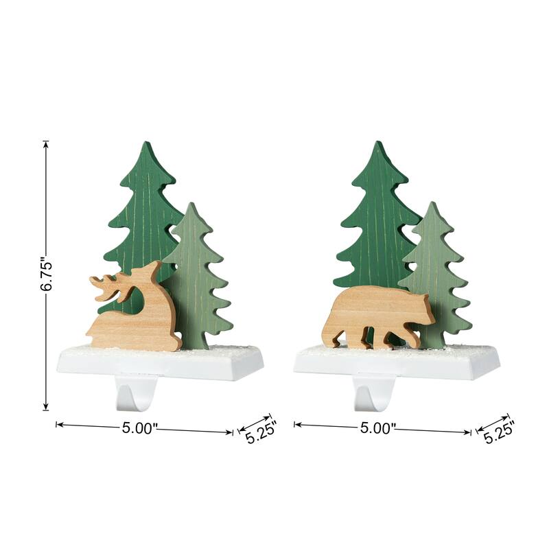 Glitzhome 6.75"H Set of 2 Christmas Reindeer & Bear Stocking Holders