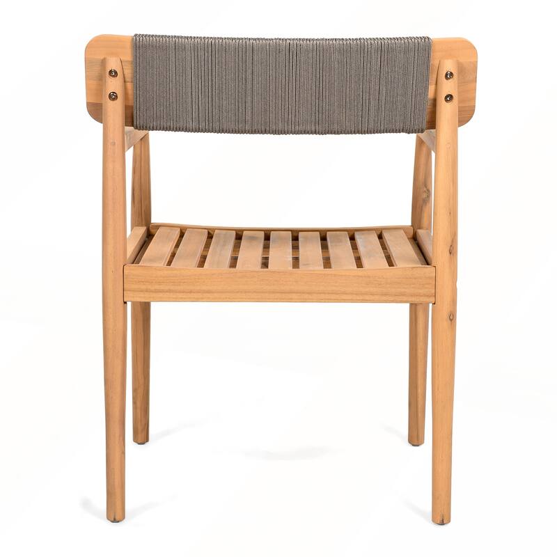 Acacia Wood Outdoor Dining Table and Chairs with Armrests Set of 2