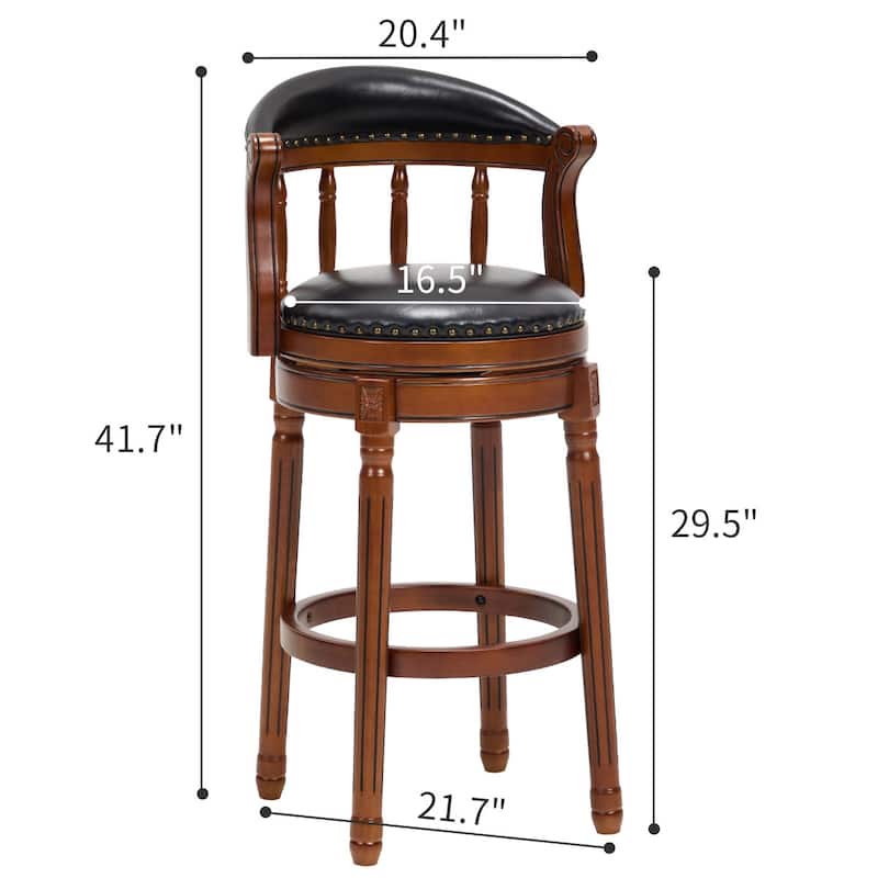 Seat height 29.5" Cow top Leather Wooden Bar Stools, 360 Degree Swivel Bar Height Chair(1pc)