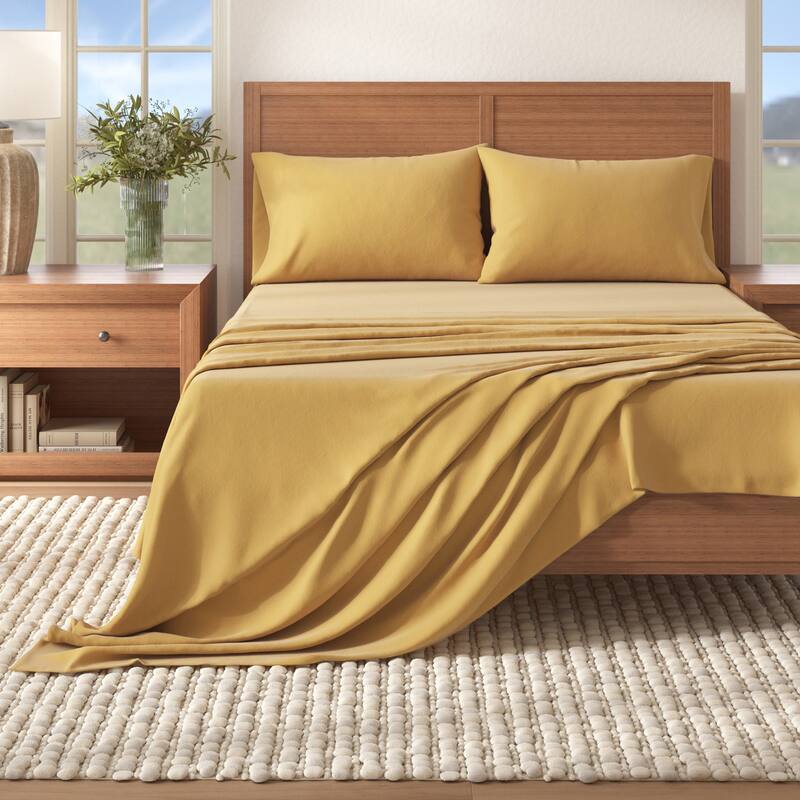 Linery & Co. Turkish Cotton Double-Brushed Solid Color Flannel Bed Sheet Set - Marigold - Full