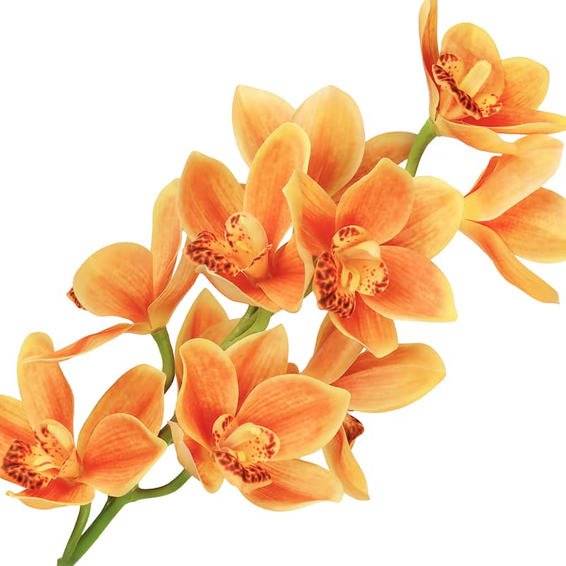 Set of 2 Large Orange Artificial Cymbidium Orchid Flower Stem Spray 31in - 31" L x 7" W x 7" DP