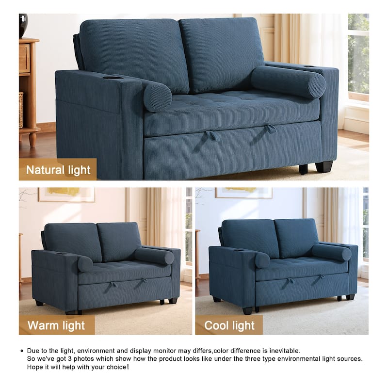Corduroy Convertible Loveseat Sofa Bed Recliner with Cup Holder, USB Ports & Storage
