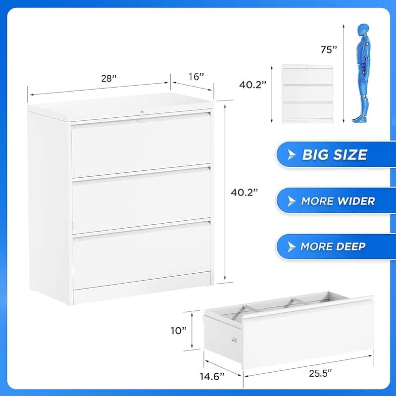 3 Drawer Metal Locking File Cabinet for Home Office, Rolling Cabinet Fully Assembled