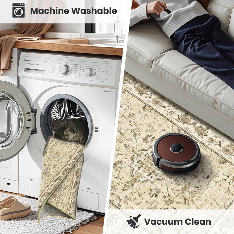 Vintage Boho Area Rugs Machine Washable Non Slip Living Room Rug