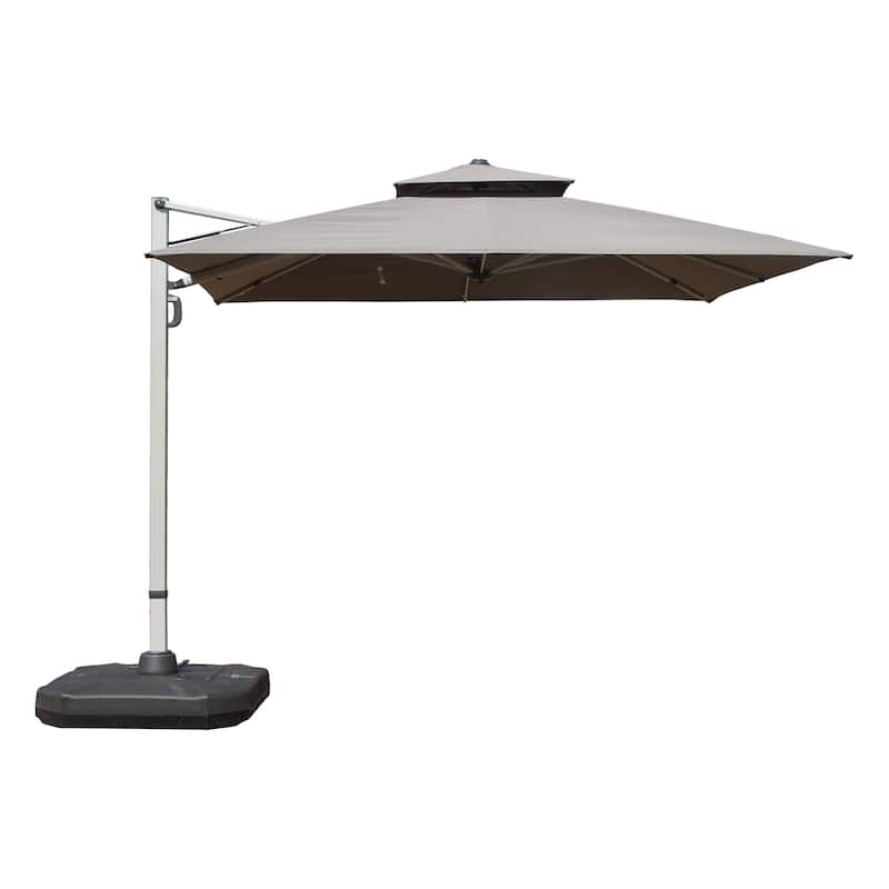 10x10 Square Cantilever Umbrella with Center Pole, Gray, 360° Rotation, 5-Position Tilt, Hydraulic Opening, UPF 50+