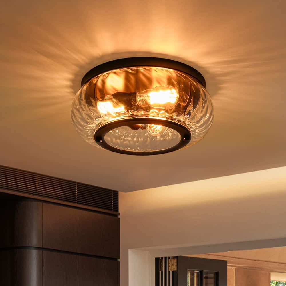 Oil Rubbed Bronze 3-Light Round Glass Flush Mount Ceiling Light