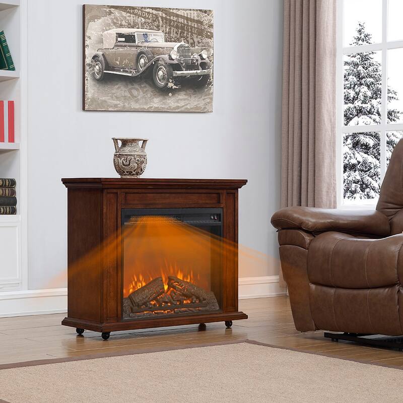 23" Electric Fireplace Insert Heater with Log Set & Realistic Flame