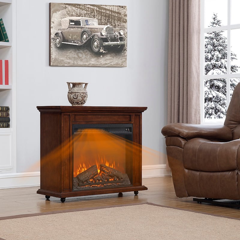 23 Inch Electric Fireplace Insert Heater With Log Set & Realistic Flame, Overheating Protection Without Control