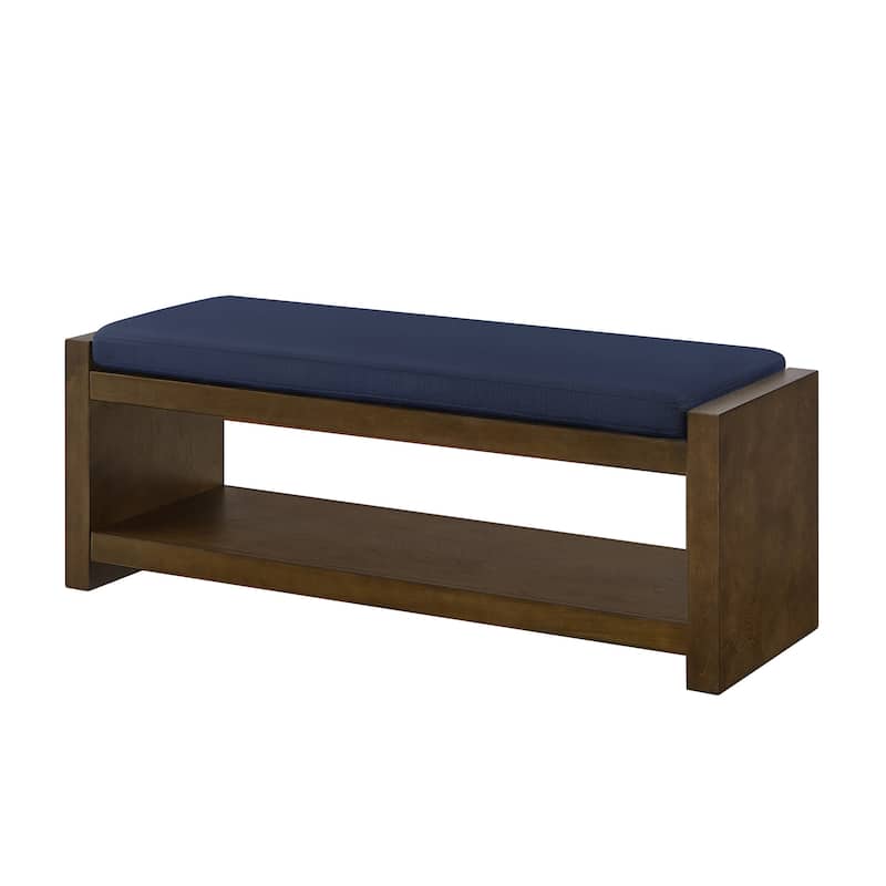 Entryway Storage Bench with Lower Shelf, End of Bed Bench with Wooden Frame Bedroom Linen Upholstered Storage Bench