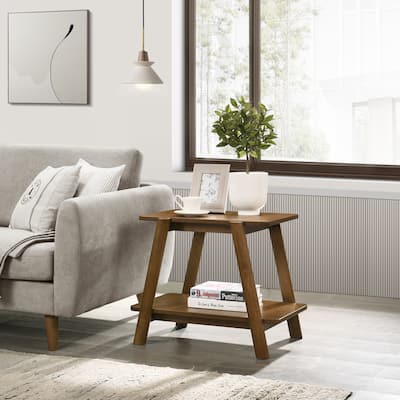 26.77" Mid-Century Modern Wooden End Table with Storage Shelf for Living Room