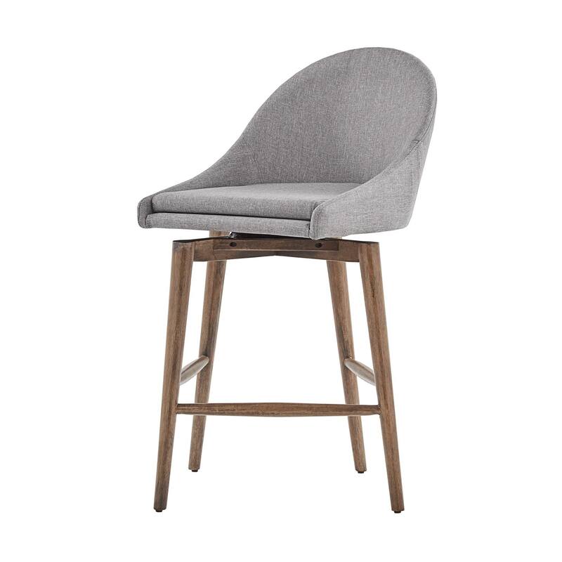 Natoma Walnut Mid-Century Wood Stool by iNSPIRE Q Modern (Set of 2) - Grey Swivel - Counter Height