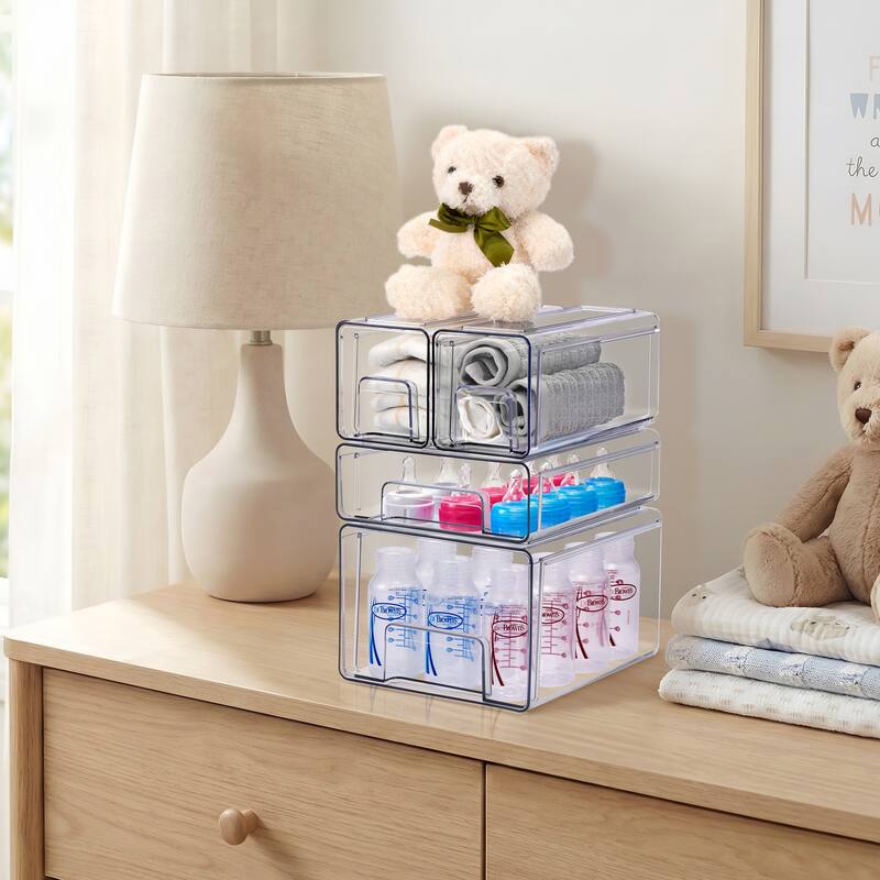 Sorbus Clear Stackable Storage Drawers Case with Handles - for Bathroom, Cabinet, Medicine & Baby Bottle Storage