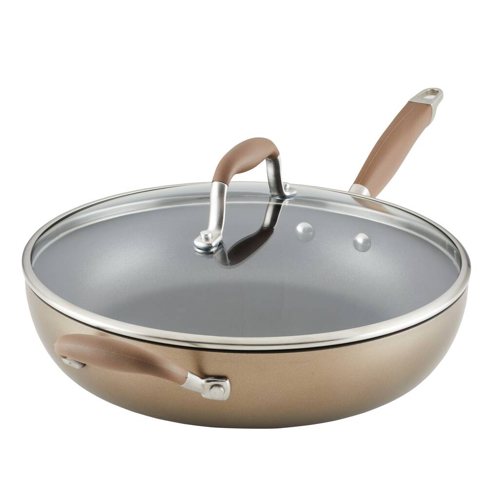 Anolon Advanced Hard Anodized Nonstick Deep Frying Pan with Lid, 12-Inch, Bronze