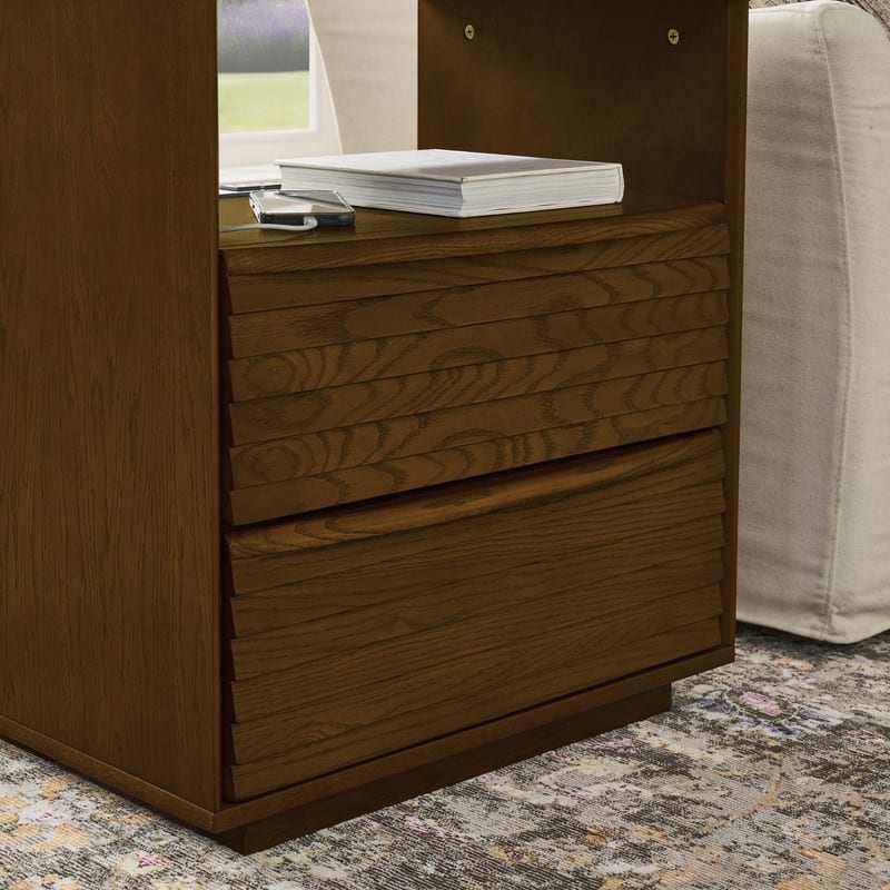 Mid Century Modern Nightstand with Charging Station and Solid Wood Drawers for Versatile Bedroom Use