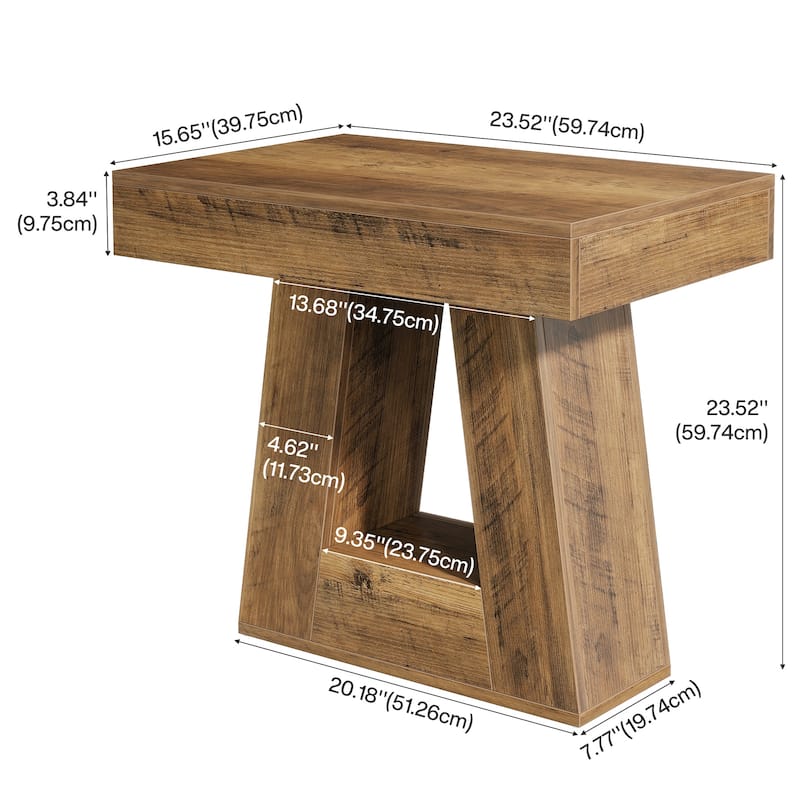 24" Modern Side Table, 2-Tier Narrow End Table with Trapezoid Base