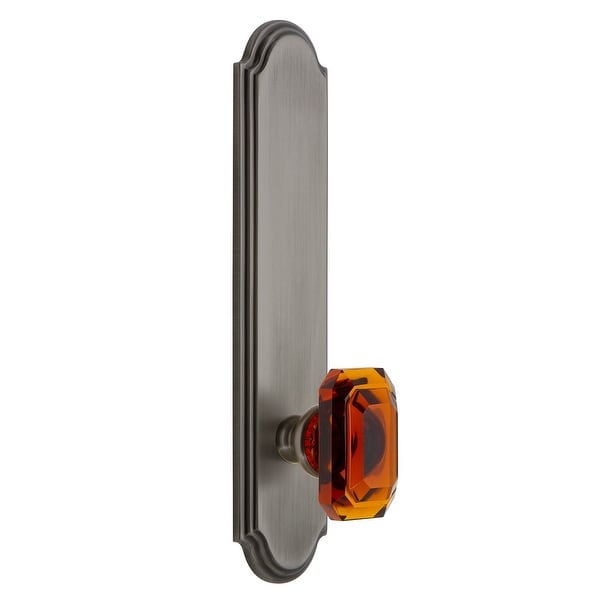 Grandeur ARCBCA_TP_PRV_238_RH Arc Solid Brass Tall Plate Rose Right Handed Privacy Door Knob Set with Baguette Amber Crystal