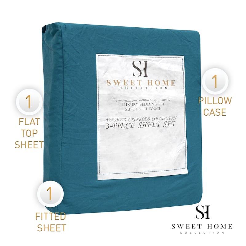 Sweet Home Collection Vintage Wash MIcrofiber Crinkle Sheet Sets
