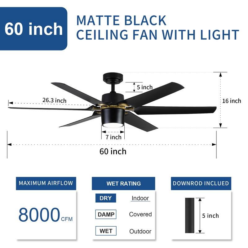 YUHAO 72 Inch Windmill Antique Black Industrial Wooden Large Ceiling Fans With LED Lights and Remote Control