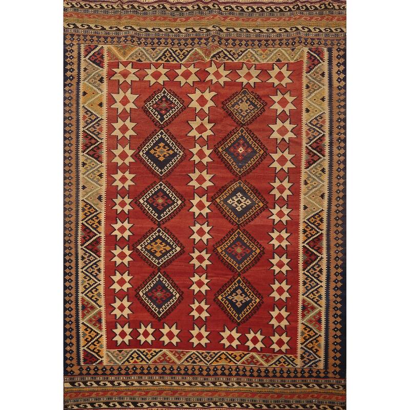 Kilim Qashqai Persian Vintage Area Rug Flatweave Wool Carpet - 5'9" X 8'1"