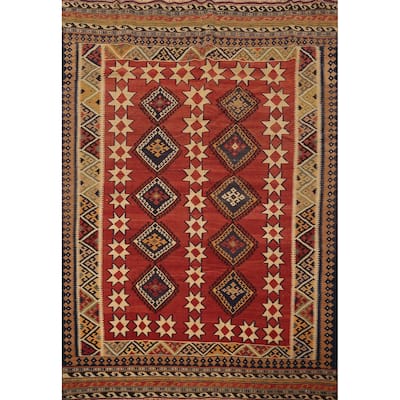 Kilim Qashqai Persian Vintage Area Rug Flatweave Wool Carpet - 5'9" X 8'1"