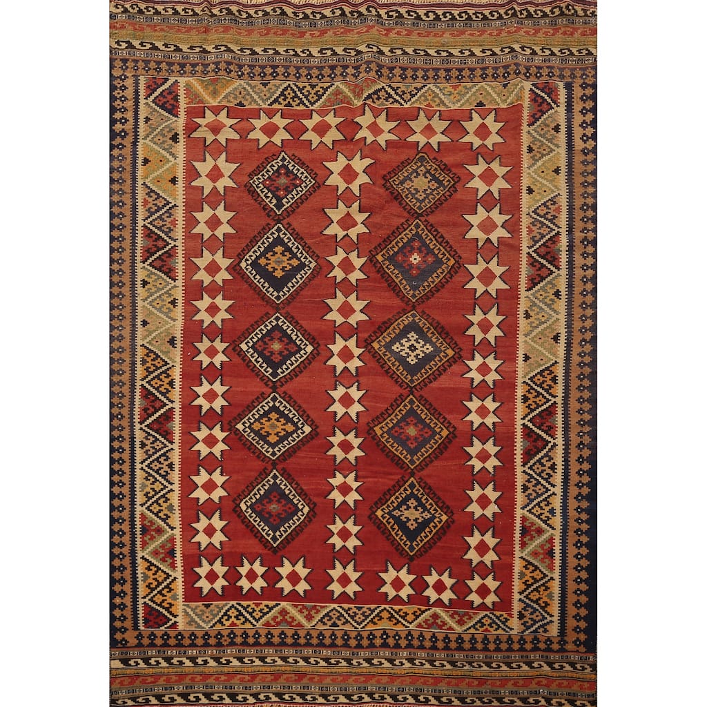 Kilim Qashqai Persian Vintage Area Rug Flatweave Wool Carpet - 5'9" X 8'1"