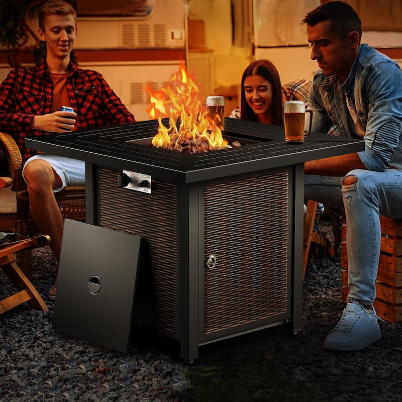Outdoor Propane Fire Pit Table - 55000 BTU, Adjustable Flames - Square