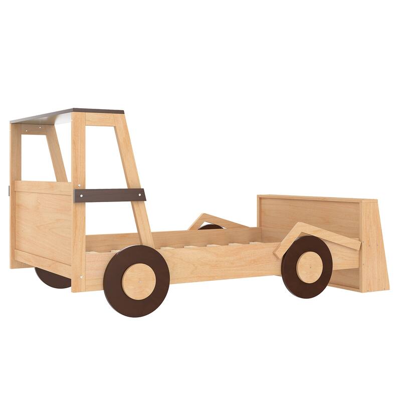 Low Platform Bed for Kids Car-shaped Bed Frame with Front Storage Shelves, Headboards and Wheels, No Box Spring Needed