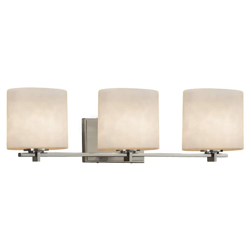 Justice Design Clouds Era 3-light Brushed Nickel Bath Light, Off-white Oval Shade