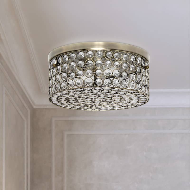 Modern Brass Flush Mount Ceiling Light - 12" Round 2-Light Fixture for Hallway, Bedroom, Living Room - 12