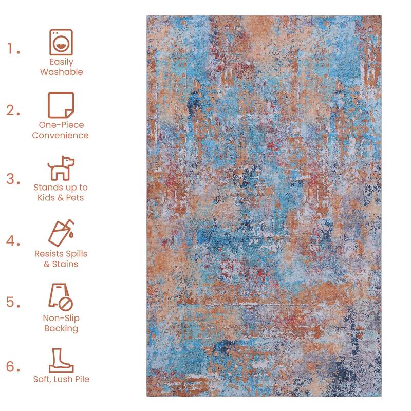 8x10 Area Rugs for Living Room,Washable Rug, Low-Pile, Non-Slip, Non-Shedding, Foldable, Kid & Pet Friendly - 9'3" x 12'3"