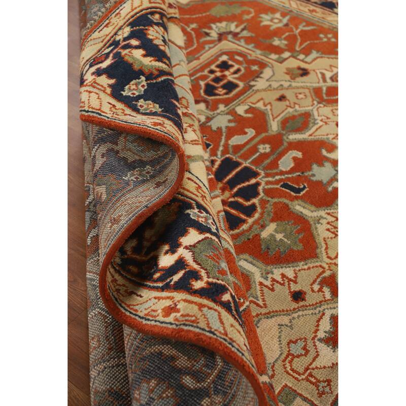 Hand Knotted Oriental 100% Wool Carpet Traditional Medallion Oranges & Rust Heriz (serapi) Area Rug - 11' 10'' X 9' 2''