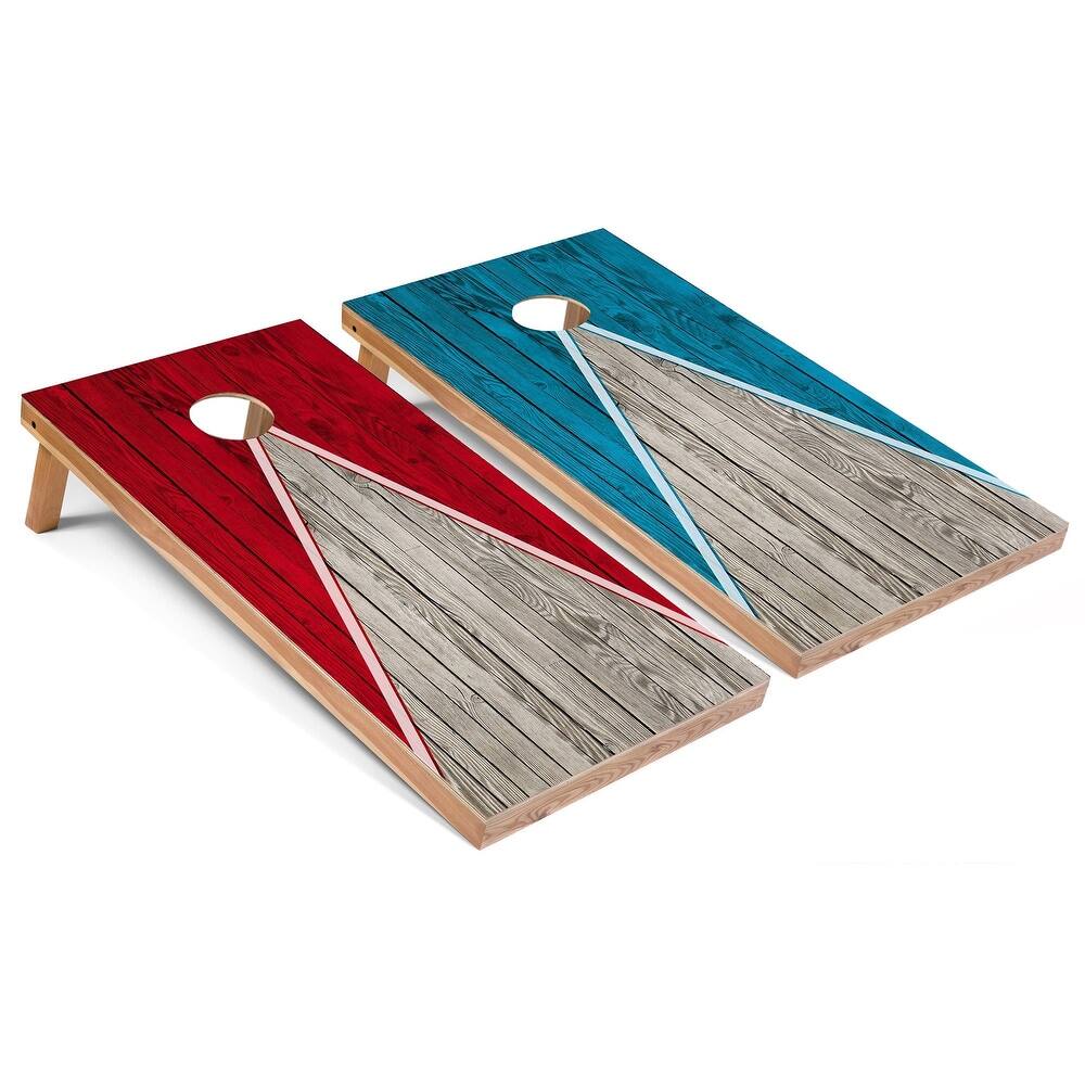 Solid Wood Cornhole Boards - Red and Turquoise Triangle Design