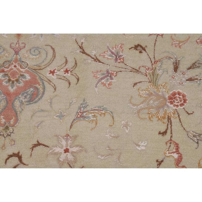Wool & Silk Tabriz Persian Area Rug Hand-Knotted Floral Carpet - 6'6"x 9'8"