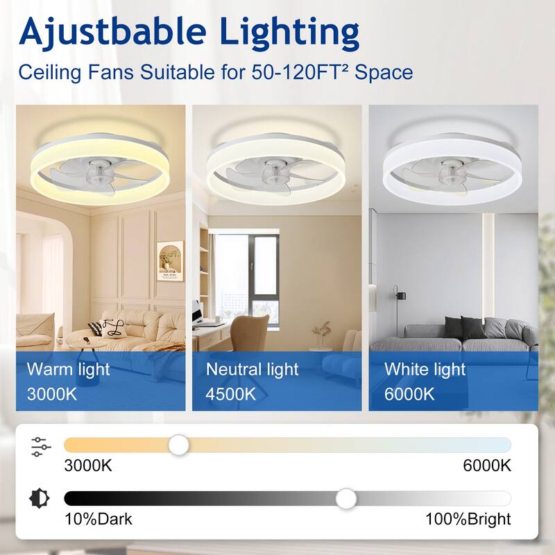 Ceiling Fan with Light: Low Profile, App Remote Control, 6-Speed, 3 CCT, Quiet DC Motor, Dimmable LED, 20" /16"