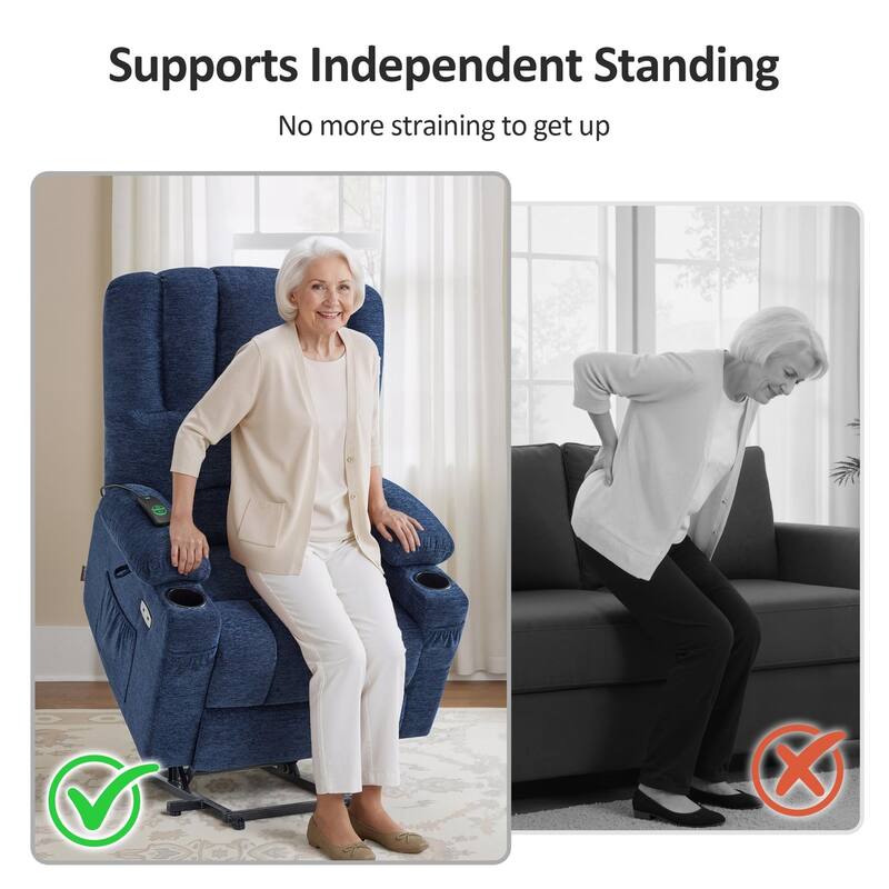 Power Lift Recliner Chair for Elderly, Massage and Heat, Faux Leather & Fabric