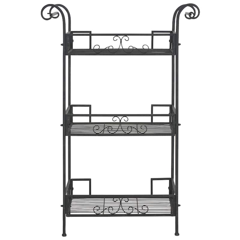SAFAVIEH Outdoor Abigale Victorian Scroll Iron 3-Tier Shelf - 28"W x 12"D x 42"H