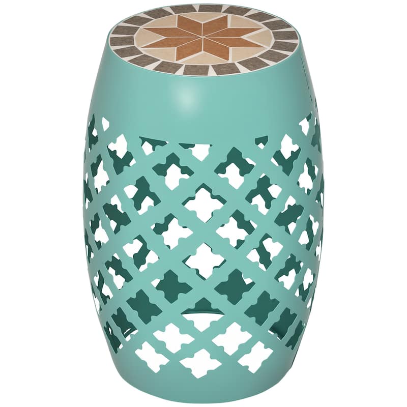 Outsunny 12" Round Patio Outdoor Footstool, Garden Mosaic Accent Side Table, Plant Stand