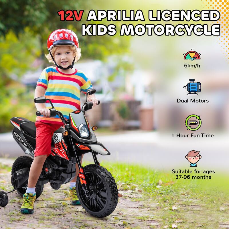 12V Electric Kids Motorcycle with Training Wheels, LED Light, Music, USB, 3.7 mph for Boys & Girls
